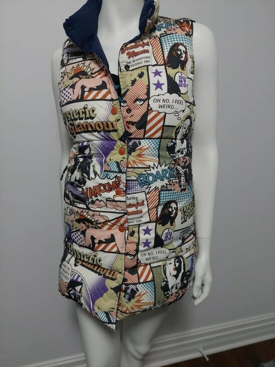 Hysteric Glamour Jackets & Blazers - Rare Hysteric Glamour Reversible Manga Print Puffer Vest – Navy/Multi Small NWOT